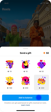 Send a gift, balance shown